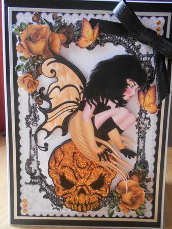 Gothic Faerie on Gold Skull with Gold Roses by BECCY WILTON