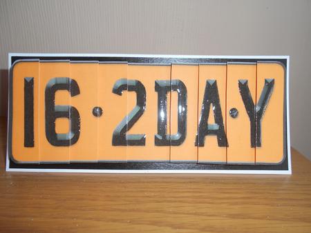 16th Birthday Fun Novelty Number Plate with Side Stacker Top by BECCY WILTON