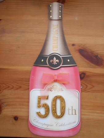 Large Dl 50th Champagne Bottle Shaped Card by BECCY WILTON