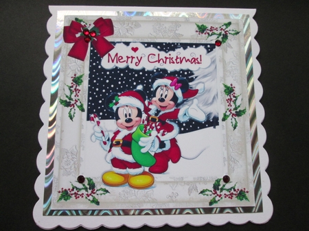Fun in the snow in a festive frame with holly and bow 8x8 by BELINDA ABRAHAM