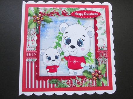 4 card Fronts , Beautiful Christmas Bears by BELINDA ABRAHAM