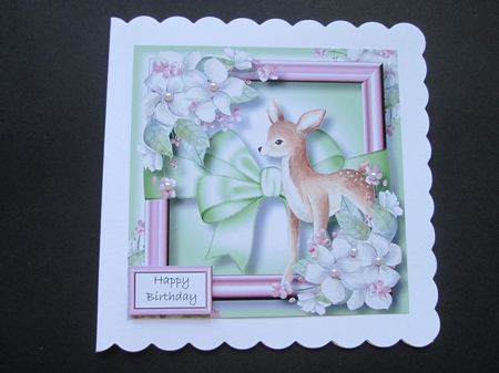 Easter Fawn With Flowers & Bow 8x8 by BELINDA ABRAHAM