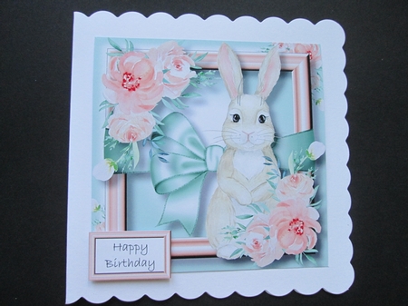 Easter Bunny With Flowers & Bow 8x8 by BELINDA ABRAHAM