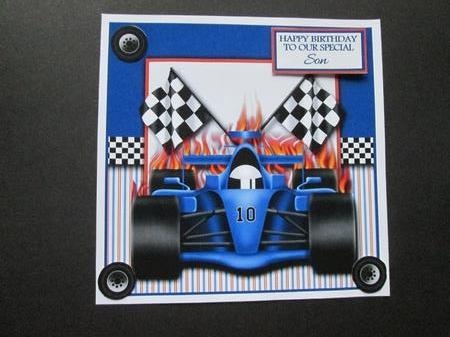 8x8 Blue Racing Car Card Front/Topper & Birthday Son sentiment by BELINDA ABRAHAM