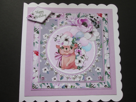 Spring Cuties 13 Floral Hedgehog 8x8 Card Front with Sentiments, Lilac/Violet by BELINDA ABRAHAM
