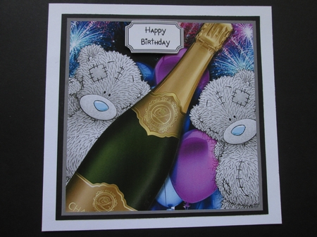 Tatty Teddy with Champagne and Balloons by BELINDA ABRAHAM