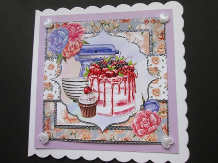 Crafts & Hobbies 13: Home Bakery 8 x 8 Card Front with Sentiments, Lilac/Peach by BELINDA ABRAHAM