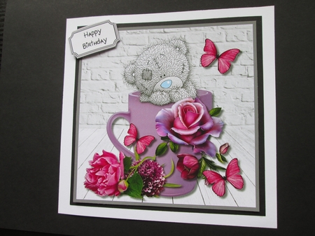 Tatty Teddy with cup of flowers by BELINDA ABRAHAM