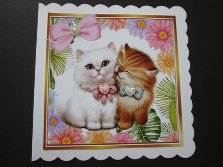 Kittens cuddling in pretty flower frame 8x8 by BELINDA ABRAHAM