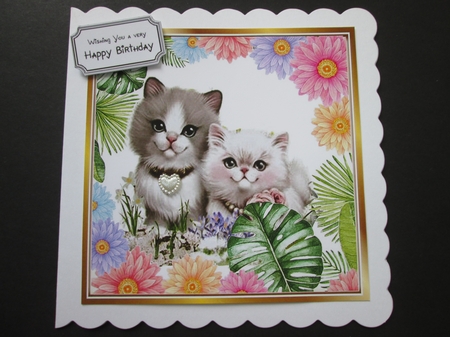 kittens in a garden of flowers 8x8 by BELINDA ABRAHAM