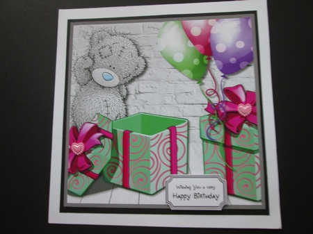 Tatty Teddy with Presents and Balloons for Birthday or Mothers Day by BELINDA ABRAHAM
