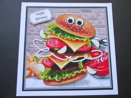 Burger Birthday Humorous Card Topper by BELINDA ABRAHAM