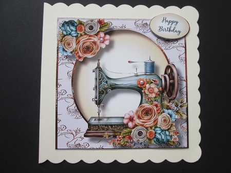 Vintage Floral Sewing Machine 3 8x8 by BELINDA ABRAHAM