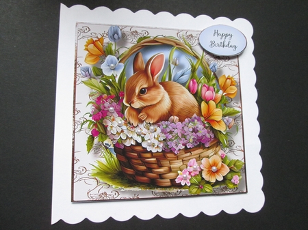 Rabbit In A Flower Basket 3 8x8 by BELINDA ABRAHAM