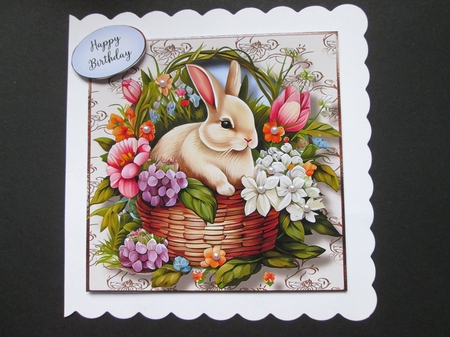 Rabbit In A Flower Basket 2 8x8 by BELINDA ABRAHAM