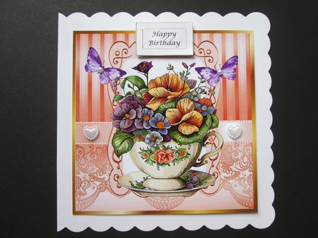  4 Pretty Vintage Floral Teacups with butterflies 8x8 Mini Kit by BELINDA ABRAHAM