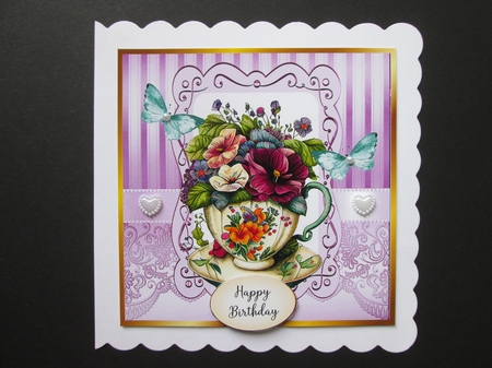  4 Pretty Vintage Floral Teacups with butterflies 8x8 Mini Kit by BELINDA ABRAHAM