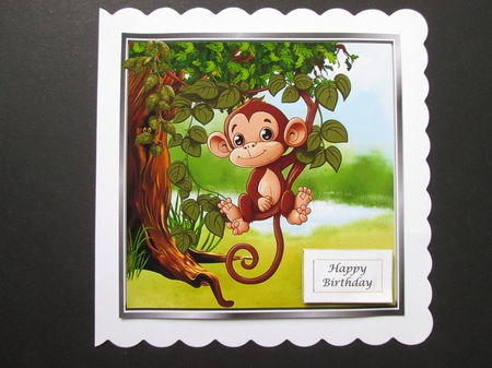  4 Cute Monkeys In Trees card fronts 8x8 Mini Kit by BELINDA ABRAHAM