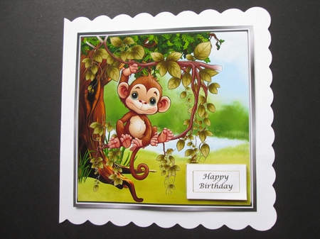 4 Cute Monkeys In Trees card fronts 8x8 Mini Kit by BELINDA ABRAHAM