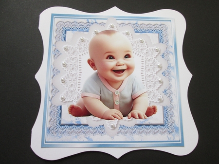Cute Baby Boy With Smile Blue & White Lace 8x8 (one) by BELINDA ABRAHAM