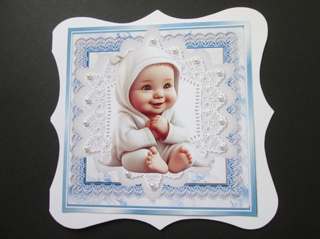 Cute Baby Boy With Smile Blue & White Lace 8x8 (Two) by BELINDA ABRAHAM