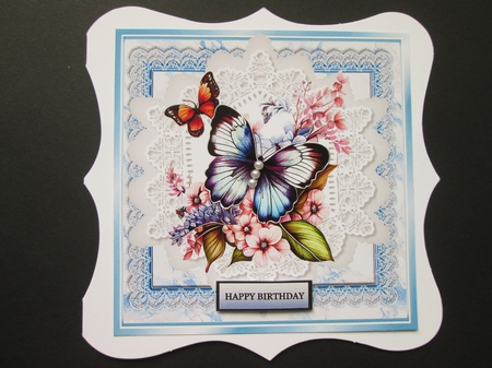  4 Beautiful Butterflies/Flowers On Blue Lace 8X8 Mini Kit by BELINDA ABRAHAM