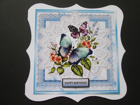  4 Beautiful Butterflies/Flowers On Blue Lace 8X8 Mini Kit by BELINDA ABRAHAM