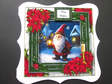 Jolly Gnome & Red Poinsettias 8x8 by BELINDA ABRAHAM