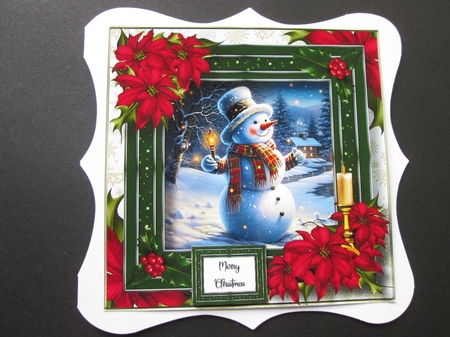 Jolly Snowman & Red Poinsettias 8x8 by BELINDA ABRAHAM
