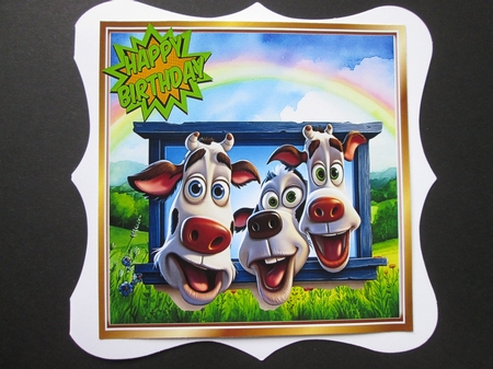 Funny Face Cows In The Meadow With Rainbow 8x8 (Two) by BELINDA ABRAHAM