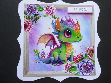 4 Cute Dragons With Flowers Pink & Purple 8x8 Card Fronts Mini Kit by BELINDA ABRAHAM