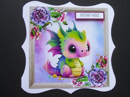 4 Cute Dragons With Flowers Pink & Purple 8x8 Card Fronts Mini Kit by BELINDA ABRAHAM
