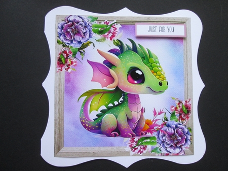 4 Cute Dragons With Flowers Pink & Purple 8x8 Card Fronts Mini Kit by BELINDA ABRAHAM