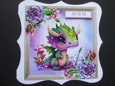 4 Cute Dragons With Flowers Pink & Purple 8x8 Card Fronts Mini Kit by BELINDA ABRAHAM