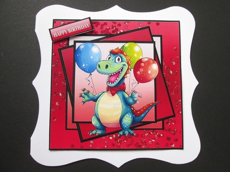 BIRTHDAY DINOSAUR WITH BALLOONS by BELINDA ABRAHAM