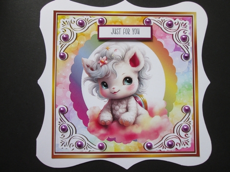 4 Cute Rainbow Baby Unicorns 8x8 Card Fronts Mini Kit by BELINDA ABRAHAM