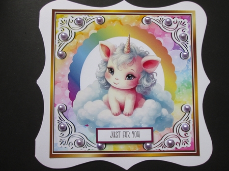 4 Cute Rainbow Baby Unicorns 8x8 Card Fronts Mini Kit by BELINDA ABRAHAM