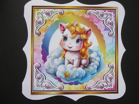 4 Cute Rainbow Baby Unicorns 8x8 Card Fronts Mini Kit by BELINDA ABRAHAM