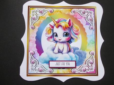 4 Cute Rainbow Baby Unicorns 8x8 Card Fronts Mini Kit by BELINDA ABRAHAM