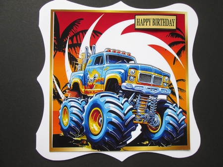  Ride Into The Sunset  With 4 Monster Trucks Back Grounds 8x8 Card Fronts by BELINDA ABRAHAM