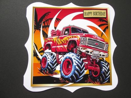  Ride Into The Sunset  With 4 Monster Trucks Back Grounds 8x8 Card Fronts by BELINDA ABRAHAM