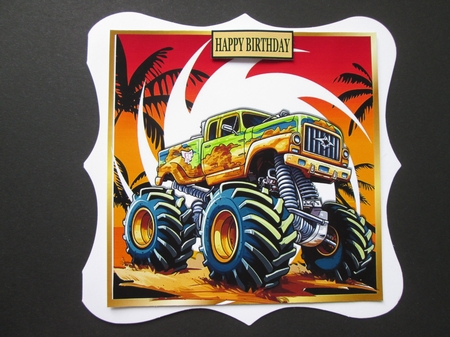  Ride Into The Sunset  With 4 Monster Trucks Back Grounds 8x8 Card Fronts by BELINDA ABRAHAM
