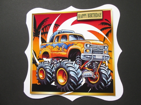  Ride Into The Sunset  With 4 Monster Trucks Back Grounds 8x8 Card Fronts by BELINDA ABRAHAM