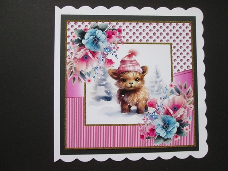  4 Baby Highland Cows In Christmas Pink Dotty 8x8 Frame Mini Kit by BELINDA ABRAHAM