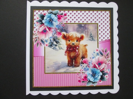  4 Baby Highland Cows In Christmas Pink Dotty 8x8 Frame Mini Kit by BELINDA ABRAHAM