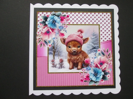  4 Baby Highland Cows In Christmas Pink Dotty 8x8 Frame Mini Kit by BELINDA ABRAHAM