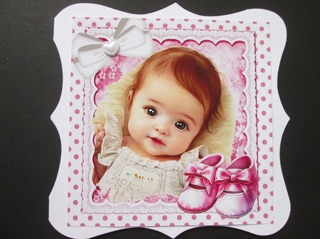 Sweet Baby Girl With Booties Pink Polkadot 8x8 Two by BELINDA ABRAHAM