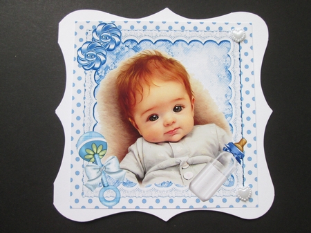 Sweet Baby Boy With Bottle, Blue Polkadot 8x8 One by BELINDA ABRAHAM