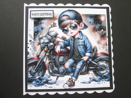 Young Boy and his Motorcycle - Illustrations for Cards by BELINDA ABRAHAM