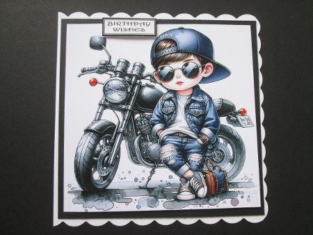 Young Boy and his Motorcycle - Illustrations for Cards by BELINDA ABRAHAM